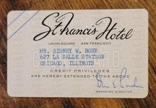 Vintage St. Francis Hotel Paper Credit Charge Card Expired 1955 - San Francisco picture