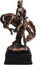 Ebros Wild West Rodeo Cowboy with Bucking Bronco Horse Statue in Bronze Electrop picture