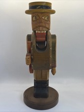 Vintage Wooden German Rhonkunst Hand Carved Musician Hobo Nutcracker picture