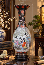 Large Chinese Famille Rose Porcelain Floor Vase Figural Birds Floral 25