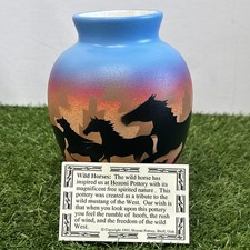 Vintage Signed Hozoni Pottery Vase Native American Made Horse Design WHS 128 picture