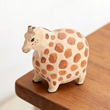 Hand Carved Chubby Giraffe Wooden Figurine Cute Animal Desk Home Decor picture