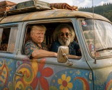 PT27 Donald Trump & Jerry Garcia in the Hippie Van Quality Photograph 8X10 inch picture