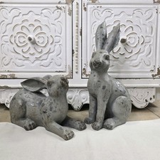 Distressed Resin Gray Bunny Rabbit Set of 2 picture