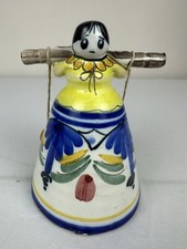 Rare Vintage Hand Painted Milkmaid Ceramic Bell Folk Eclectic Home Decor picture