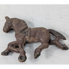 Vintage Cast Iron Horse Figurine Galloping Rustic Brown Metal Equestrian Decor picture