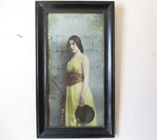 Antique Hand Coloured Photograph Print 1930s Gypsy Girl with Tambourine picture