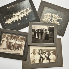 Antique Photograph On Board Men Women Lot Of 5 Group Sense Of Belonging picture