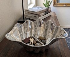 Vintage Mexican Pewter Giant Clam Shell Bowl 18