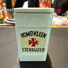 Vintage 1930s Komb-Kleen Porcelain Barber Comb Sterilizer with Original Brushes picture