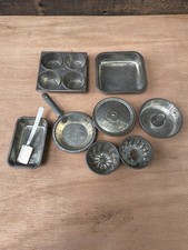 Vintage Childs Miniature Tin Toy Baking Pan Set 9 Pc Mid Century Cookware Lot picture