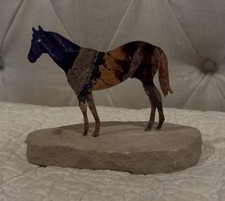Vintage LazArt Metal Horse Sculpture on Sandstone Base 5” Look picture