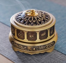 Solid Brass Incense Burner Chinese 12 Zodiac Animals Carved W+ Rack Home Decor picture