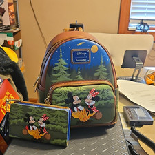 Loungefly Disney Mickey & Minnie Camping Mini Backpack Wallet Goofy Pluto picture