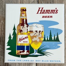 Vintage 1960's Hamm's Beer Lakeside Plastics Tile Lake Scene Beer Bottle & Glass picture