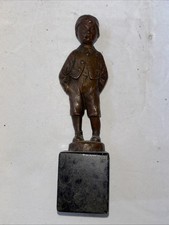 Vintage Antique Small Figure Bronze Boy Smoking Cigar on Marble Base-Hans Keck? picture