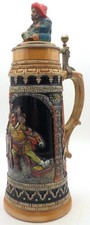 German Lidded 15 Inch Tall Beer Stein Pewter & Ceramic picture