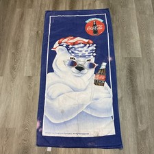 Vintage 1996 Coca Cola Beach Towel- Polar Bear W/ American Flag Headwear 52X26 picture