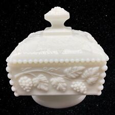 Westmoreland Milk Glass Covered Candy Dish Beaded Edge Grapes & Leaves picture