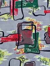 Design Caravan 1950’s Bedrock Space Atomic Mid Century Barkcloth Vintage Fabric picture