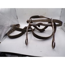 Vintage Antique Horse Bridle Leather Headstall Steel Curb Bit Western Tack Decor picture