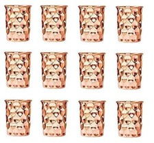 Pure Copper Glass Set, Handcrafted Diamond Cups for Health Benefits Pack Of 12 picture