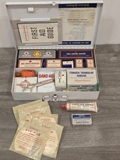 Vintage 1940's Johnson & Johnson First Aid Emergency Kit Metal w/Original Stock picture