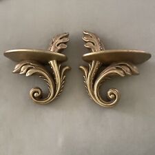 Vintage Universal Statuary Co Gold Tone Wall Shelves Set Of 2 1958 MCM 9.5x8” picture