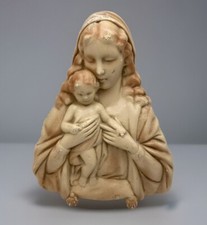 Vintage Chalkware Madonna and Child High Relief Wall Plaque Religious Sculpture picture