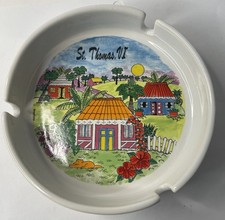 Vintage St Thomas V.I. Ashtray Souvenir Glass Cottage Graphics Great Condition picture