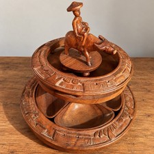 Vintage Philippine Monkey Pod Wood Lazy Susan Serving Tray – Carved Buffalo picture