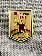 Vintage I Love Jasper 1” Enamel Lapel Pin Pinback Canada Gold Tone Bear Flag picture