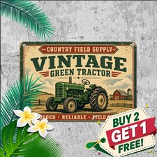 Vintage Farm Tractor Field Metal Sign Rural Agriculture Harvest Tin Plaque picture