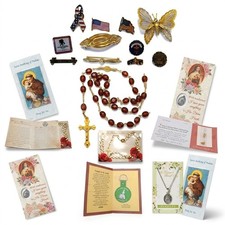 23pc Religious & Vintage Pin Bundle St Therese Rosaries Medals Keychains picture