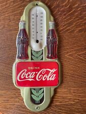 Antique Original Drink COCA-COLA Double Bottle Thermometer Excel. Condition picture