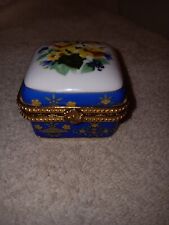 Porcelain Trinket Box Blue W/ Yellow Flowers 2