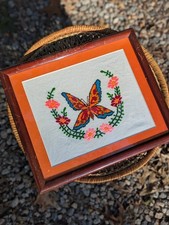 Vintage Butterfly Embroidery Art Groovy Retro Neon Bright 1970s 70s MCM Mid Mod picture