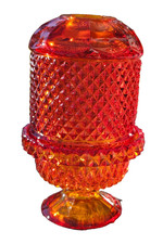 Vintage Viking Glimmer Fairy Lamp Ruby Red Amberina Glass Diamond Point 6.75” picture