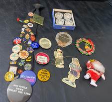 vintage pinback pin tack lot w/ crystal salts and ornaments estate collection picture