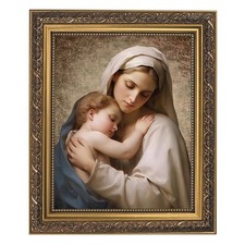 Madonna with Child Framed Print, Under Glass W/ Gold Finish Frame, 12.5