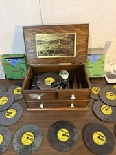 Thorens Automatic Disk Music Box Pc 754p With 20 Disks Tested Works Sounds picture