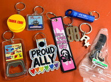 9 Keychains Mixed Lot Souvenir Novelty Promotional Embroidered Metal Plastic picture