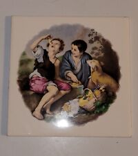Rare Vintage METTLACH Germany Saar Ceramic Tile Boys Eatting Pastry by MURILLO picture