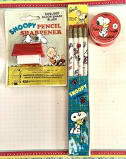 Lot 3 Vintage PEANUTS Snoopy Woodstock Pencil Sharpener & Unopened Pkg PENCILS picture