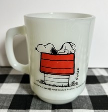 Vtg Snoopy Anchor Hocking White Milk Glass Mug Fire King picture