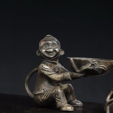 7.5in Chinese Old Bronze Silver-plated Fengshui Monkey Peach Burner Censer picture