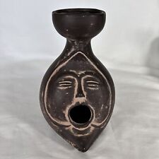 Folk Art Pottery Terra Cotta Open Mouth Face Jug Candle Holder picture
