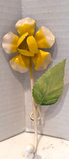 VTG ITALIAN STYLE TOLE YELLOW FLOWER  SINGLE LEAF DECORATIVE HOOK 6 