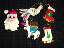 Lot of 5 Vtg 60s 70s Bucilla Jeweled Felt Christmas Ornaments  picture