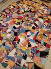 VTG Handmade Hand Pieced Stitched Scrap Crazy 84 x 69 Quilt Top Farmhouse 1943 picture